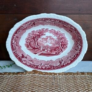 Vintage Mason's Ironstone England VISTA Red Pink Transferware Serving Bowl